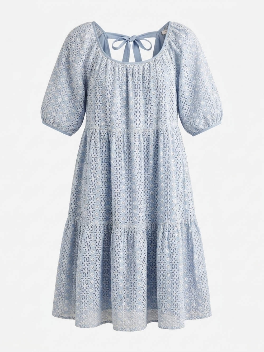 Joe Fresh Jillian Harris Light Blue Eyelet Tiered Dress with Tie Back